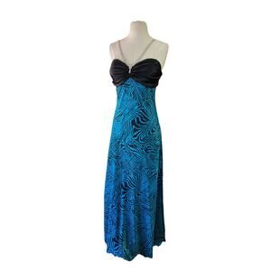 Josh & Jazz Vtg Y2K Slip Dress Sz 11/12 (sz 6) Black Blue Maxi 90s Jeweled Satin